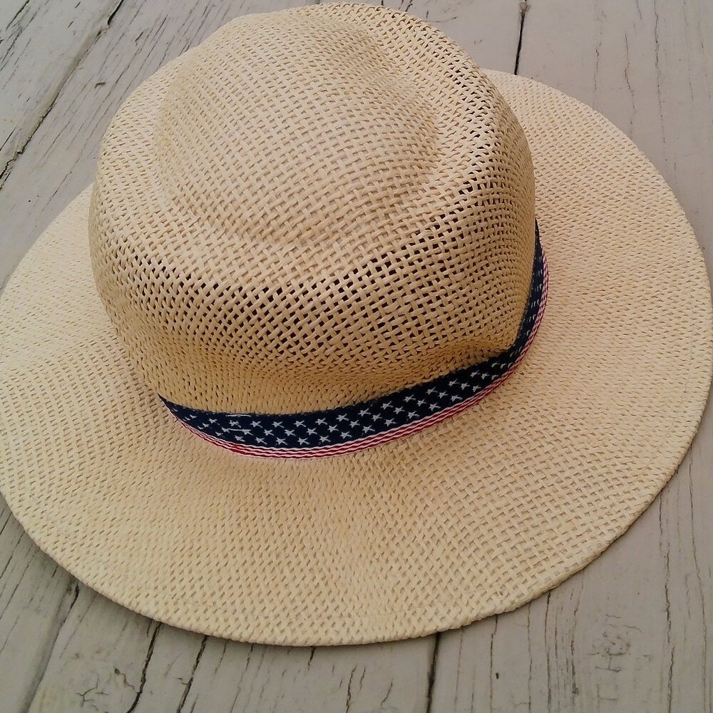 NEW American Gambler Wemco Cap Straw Hat USA PATRIOTIC BORDER